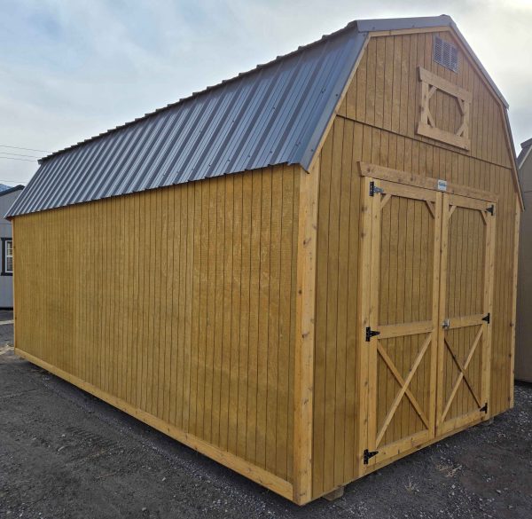 10x20 lofted barn, charcoal metal roof, pressure treated t1-11 siding water sealed, 7ft tall walls, two double barn doors, two 4ft lofts, 5/8 tongue & groove floor, 60psf snow load, engineer certified.